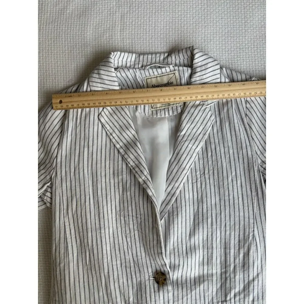 Abercrombie & Fitch Linen Blend Stripe Blazer S White Preppy Classic Career - Picture 11 of 11